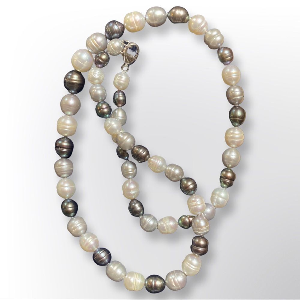 Beautiful Multicolored Fresh Water Pearl 20” Necklace with 925 Clasp